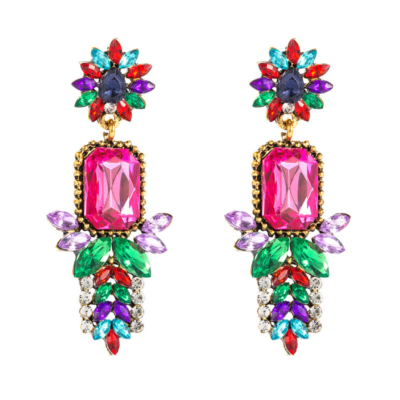 Wholesale Colored Diamond Flower Series Alloy Diamond Earrings